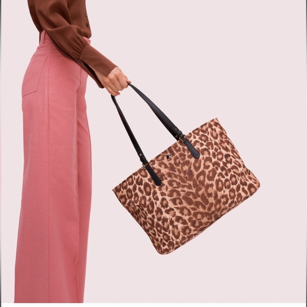 ✨Kate Spade♠️”Taylor” Leopard Tote Bag/Leather/Nylon - Picture 3 of 16